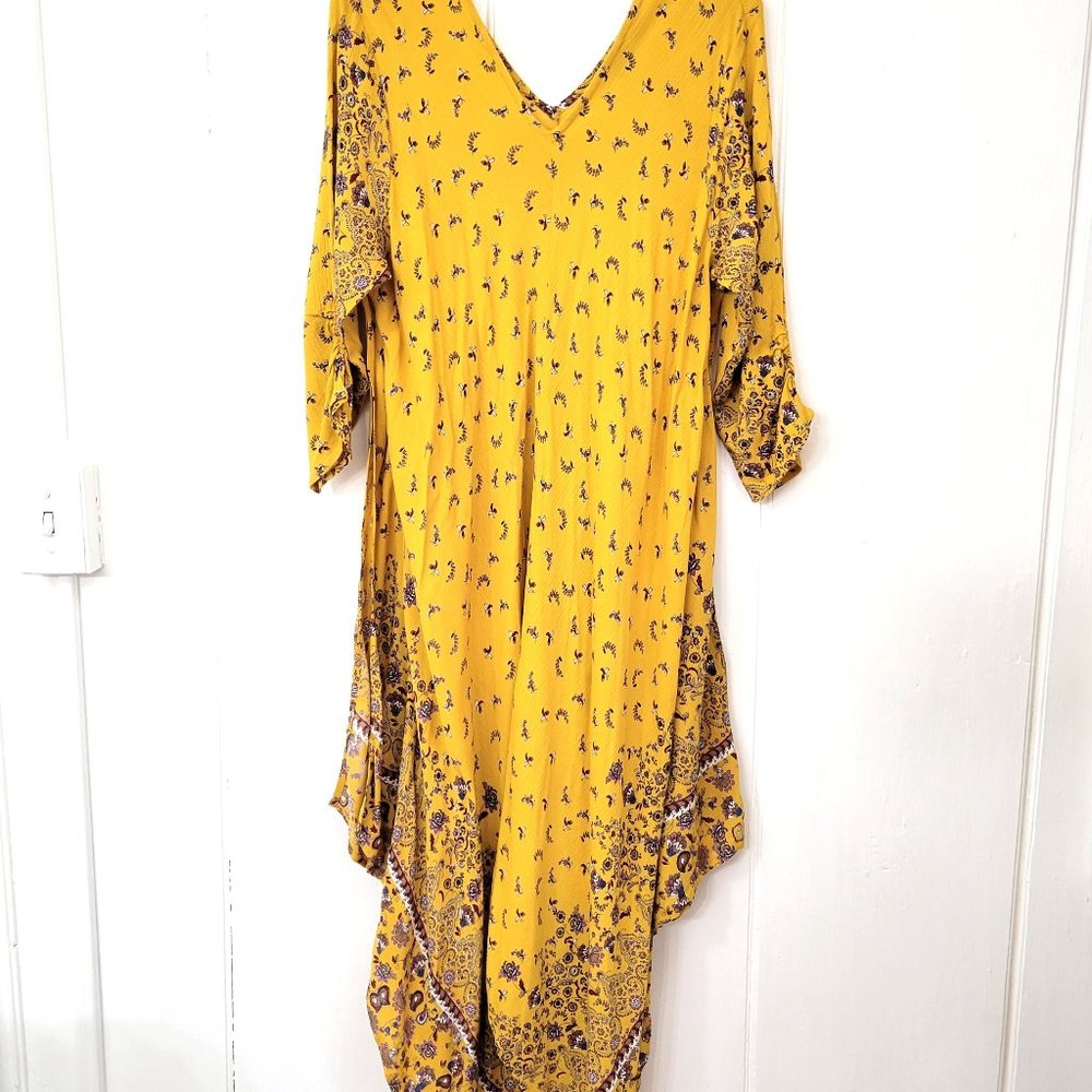 Tolani Collection Mustard Floral Handkerchief Hem Dress - Picture 2 of 5